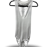 ROAD RASH V CUT AND RAZOR BACK WHITE TANK TOP