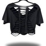 ROAD RASH V CUT BLACK CROP TOP