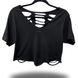 ROAD RASH V CUT BLACK CROP TOP