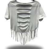 ROAD RASH FRINGE WHITE CROP TOP