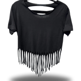 ROAD RASH FRINGE BLACK CROP TOP