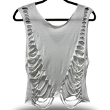 ROAD RASH V CUT SIDE WHITE CROP TANK TOP