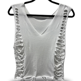 ROAD RASH V CUT SIDE WHITE CROP TANK TOP
