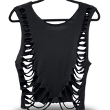 ROAD RASH V CUT SIDE BLACK CROP TANK TOP