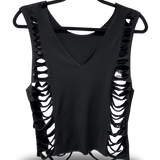 ROAD RASH V CUT SIDE BLACK CROP TANK TOP