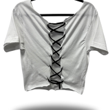 ROAD RASH BACK LACE WHITE CROP TOP