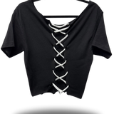ROAD RASH BACK LACE BLACK CROP TOP