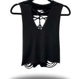 ROAD RASH BRAIDED DIAMOND SPINE BLACK CROP TANK TOP