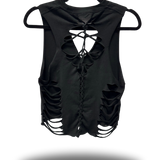 ROAD RASH BRAIDED DIAMOND SPINE BLACK CROP TANK TOP