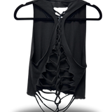 ROAD RASH BACK SLASHED AND BRAIDED BLACK CROP TANK TOP
