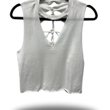 ROAD RASH BRAIDED DIAMOND SPINE WHITE CROP TANK TOP