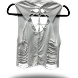ROAD RASH BRAIDED DIAMOND SPINE WHITE CROP TANK TOP
