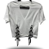 ROAD RASH FRONT TIES WHITE CROP TOP