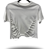 ROAD RASH FRONT SLASHED WHITE CROP TOP