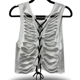 ROAD RASH BRAIDED BACK WHITE CROP TANK TOP