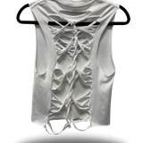 ROAD RASH DIAMOND CUT BRAIDED SPINE WHITE CROP TANK