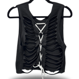 ROAD RASH BRAIDED BACK BLACK CROP TANK TOP