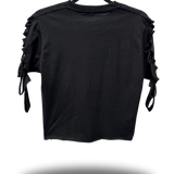 ROAD RASH FRONT FRINGE BLACK CROP TOP