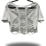 ROAD RASH V CUT WHITE CROP TOP