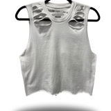 ROAD RASH WHITE BACK CUT BLACK CROP TANK