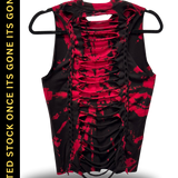 ROAD RASH BLACK AND RED BRAIDED BACK TIE DYE CROP TANK TOP