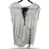ROAD RASH MUSCLE FRONT TIES WHITE TEE