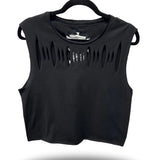 ROAD RASH STITCHED WHITE CROSS BLACK CROP TOP