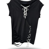 ROAD RASH MUSCLE FRONT TIES BLACK TEE