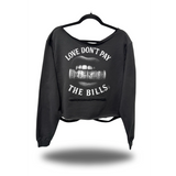 LOVE DON'T PAY ROAD RASH SLASH X BLACK CROP WIDENECK HOODIE