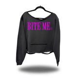BITE ME ROAD RASH SLASH X BLACK CROP WIDENECK HOODIE