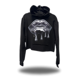 MIRROR LIPS BLACK CROP HOODIE