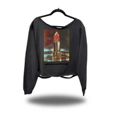 LIPSTICK ROAD RASH SLASH X BLACK CROP WIDENECK HOODIE