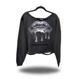 MIRROR LIPS ROAD RASH SLASH X BLACK CROP WIDENECK HOODIE