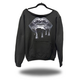 MIRROR LIPS ROAD RASH DIAMOND CROSS BLACK WIDENECK HOODIE