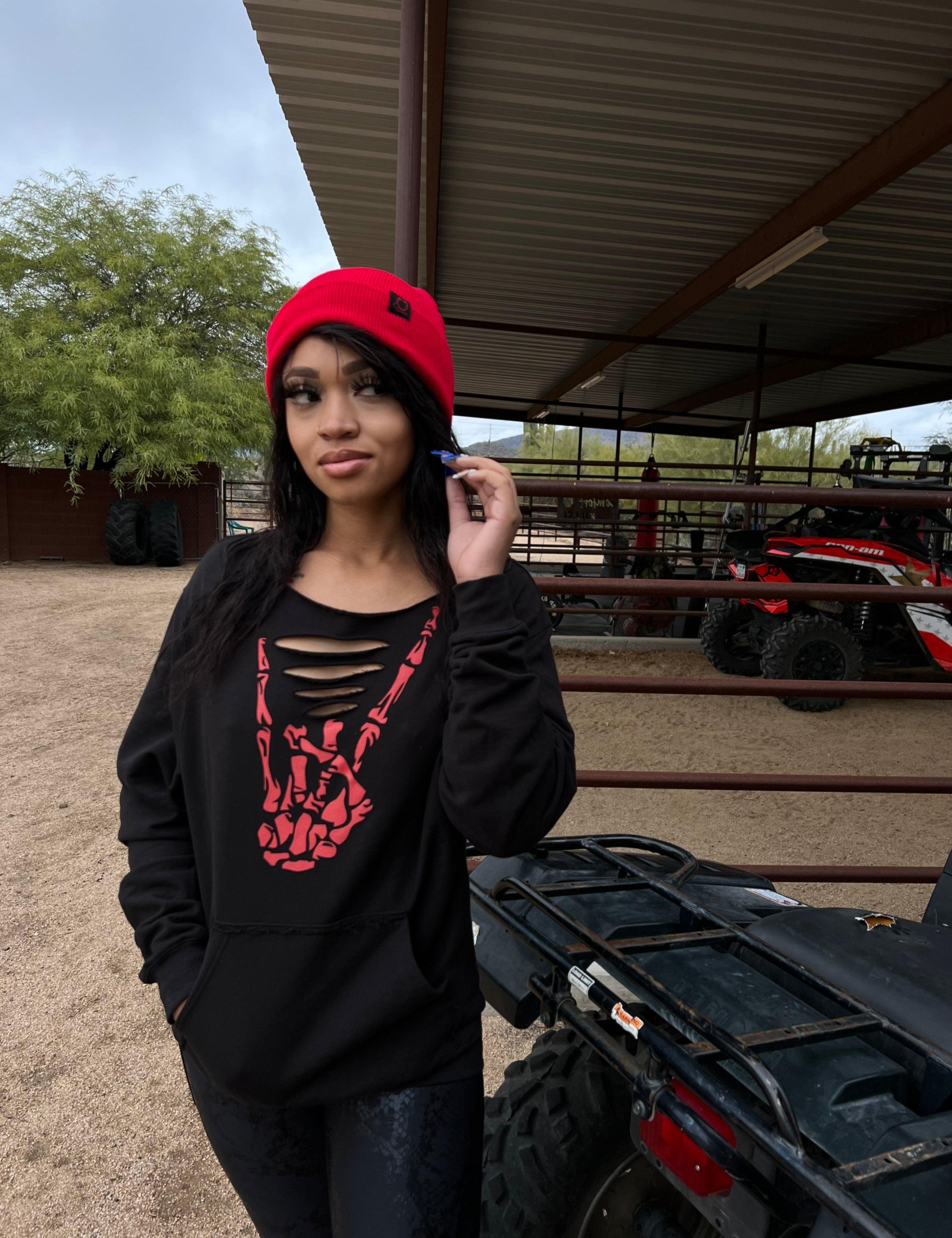 RED REGRET WIDE NECK SWEATSHIRT - The Drive Clothing