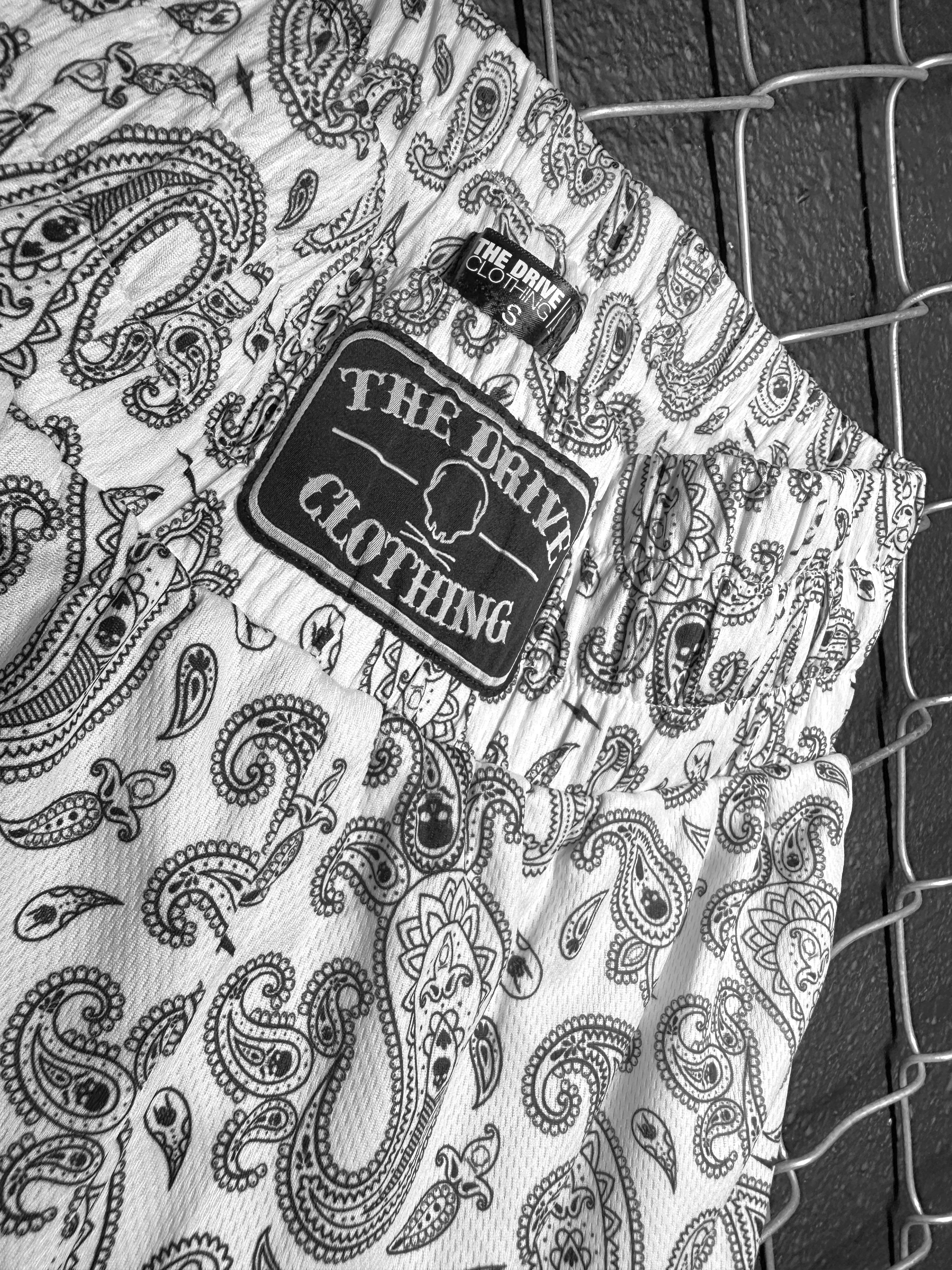 TDC BOXING SHORTS WHITE PAISLEY - The Drive Clothing