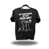 ON YOUR MARKS ROAD RASH RAW EDGE BLACK TEE