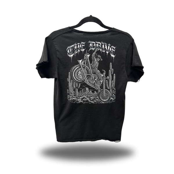 COWBOY RIDER ROAD RASH RAW EDGE BLACK TEE
