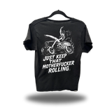 KEEP IT ROLLIN ROAD RASH RAW EDGE BLACK TEE