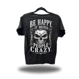 BE HAPPY ROAD RASH RAW EDGE BLACK TEE
