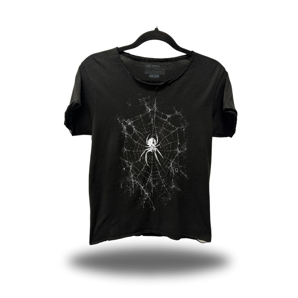 SPIDER WEB ROAD RASH RAW EDGE BLACK TEE