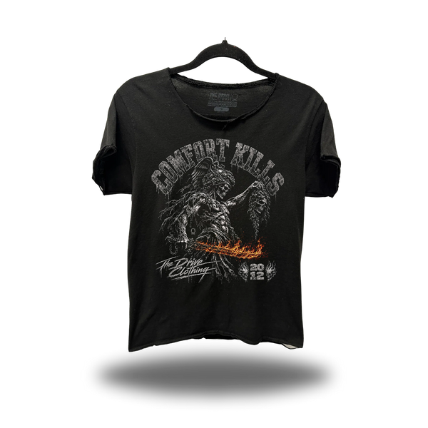 COMFORT GODDESS ROAD RASH RAW EDGE BLACK TEE