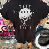 STAY DIFFERENT ROAD RASH MENS MUSCLE SCOOP NECK BLACK TEE