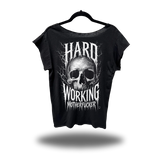 HARD WORKING ROAD RASH MENS MUSCLE SCOOP NECK BLACK TEE