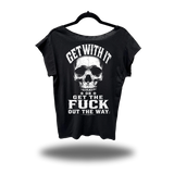GET WITH IT ROAD RASH MENS MUSCLE SCOOP NECK BLACK TEE