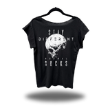 STAY DIFFERENT ROAD RASH MENS MUSCLE SCOOP NECK BLACK TEE