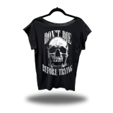 DON'T DIE ROAD RASH MENS MUSCLE SCOOP NECK BLACK TEE