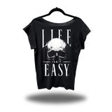 LIFE ISN'T EASY ROAD RASH MENS MUSCLE SCOOP NECK BLACK TEE