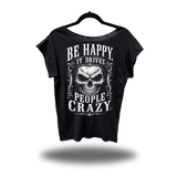 BE HAPPY ROAD RASH MENS MUSCLE SCOOP NECK BLACK TEE