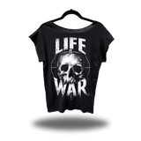 LIFE IS WAR ROAD RASH MENS MUSCLE SCOOP NECK BLACK TEE